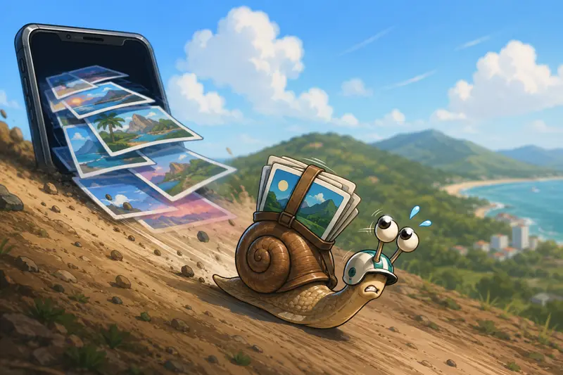 Mobile workflow showing reduce image file size process before upload