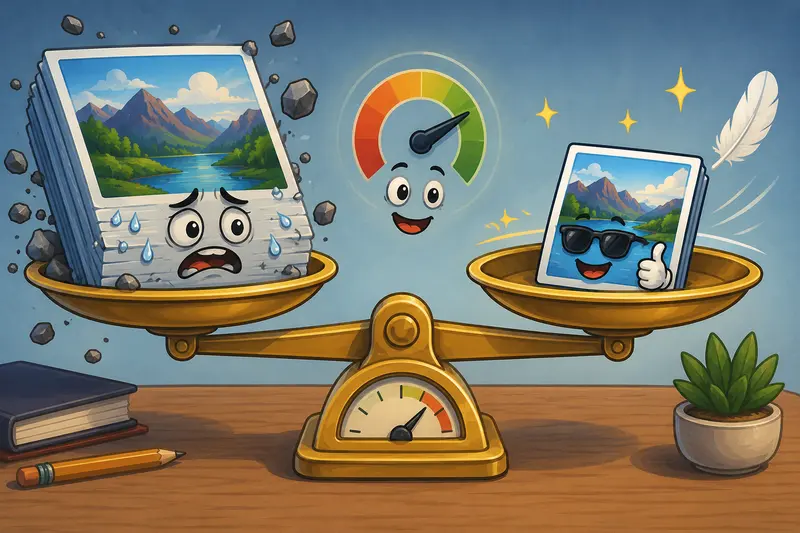 Illustration showing file size reduction through image optimization and compression