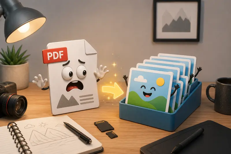 Photographer workflow showing convert PDF to PNG process from document pages into image files