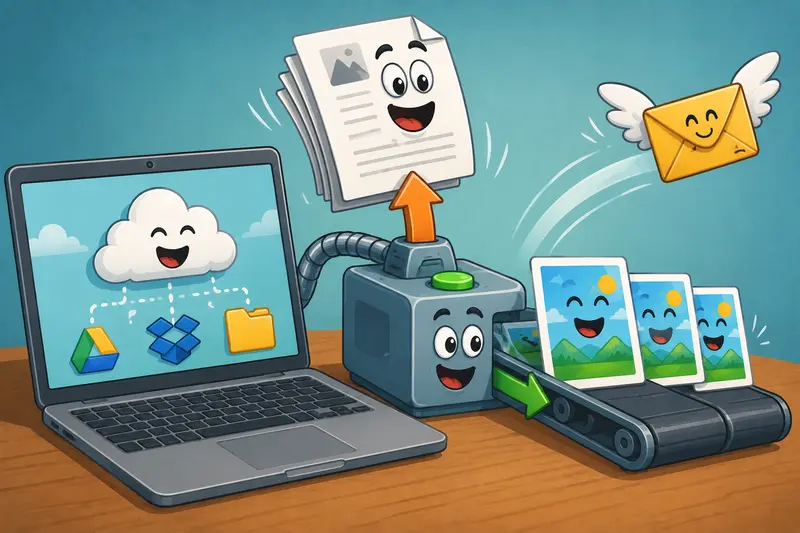 Document workflow illustrating PDF merging, image conversion, and format optimization