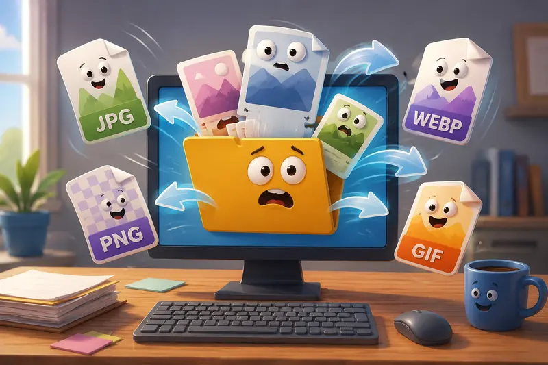 Conceptual illustration of change image format online workflow for large image files moving between formats