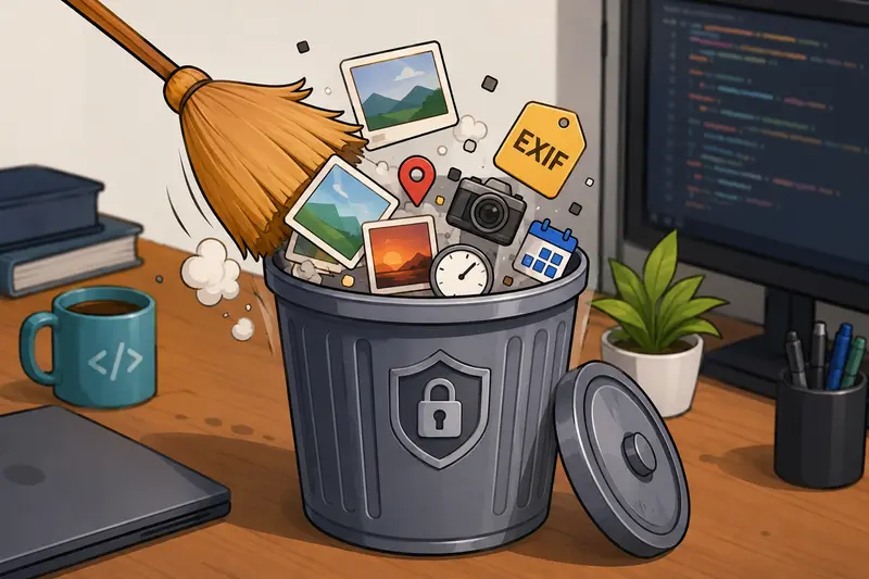 Developer workflow showing remove hidden metadata process across image files