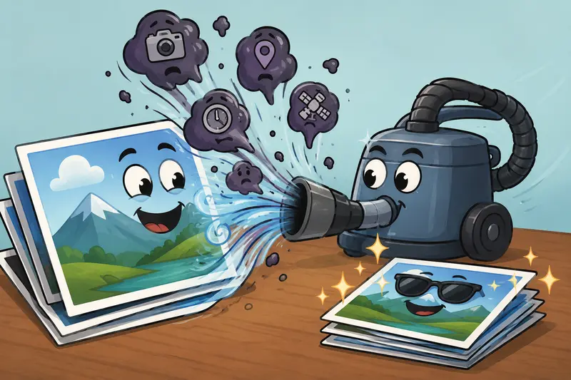 Privacy-safe image cleanup workflow with file processing stages