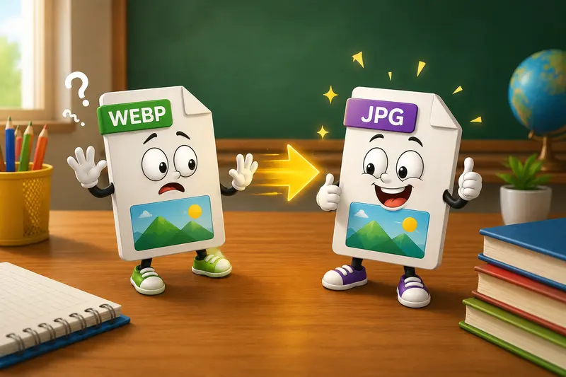 Visual workflow showing WEBP files being transformed into JPG images