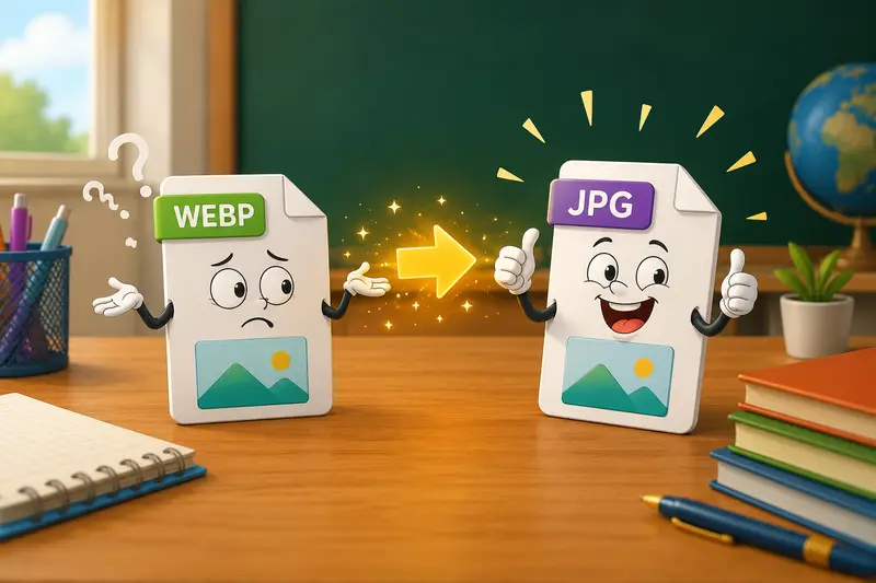 Teacher converting educational images from WEBP to JPG for classroom materials