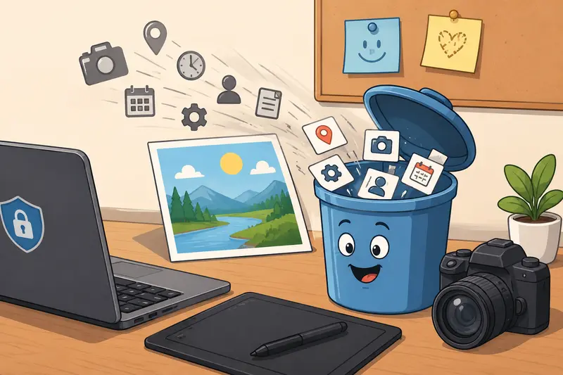 Designer preparing files to remove hidden metadata before sharing