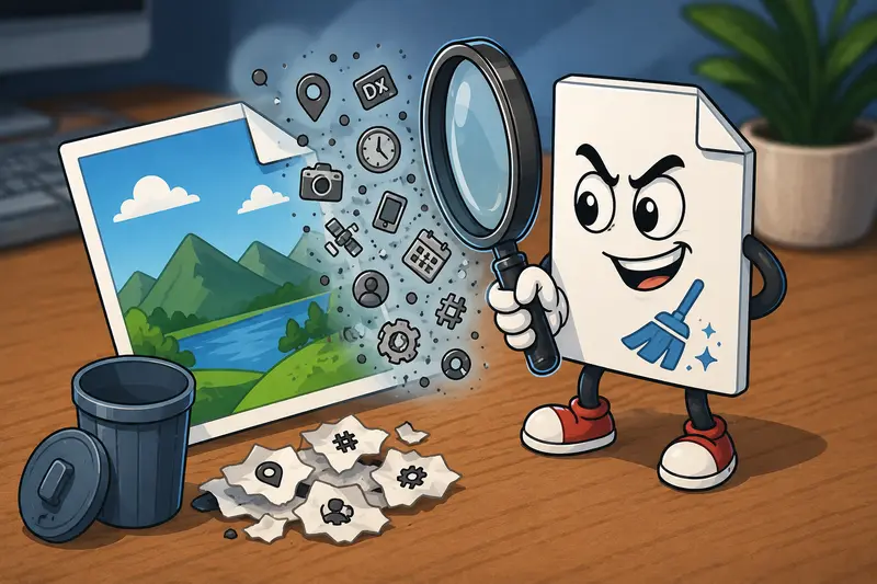Image privacy workflow showing metadata removal before external sharing