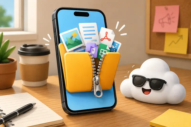 Marketer using archive extractor online to access campaign files on mobile