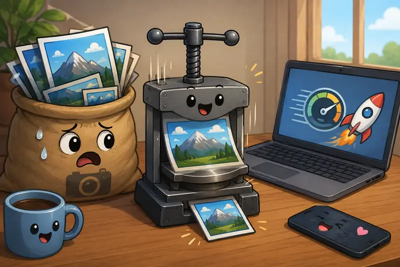 Mobile workflow showing optimize images for web process from large files to lightweight web-ready images