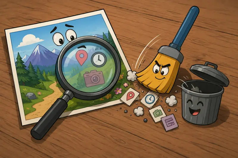 Privacy-safe image cleanup process removing hidden metadata