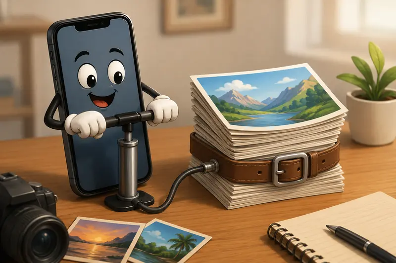 Marketer organizing photos to reduce image file size on iPhone before publishing content
