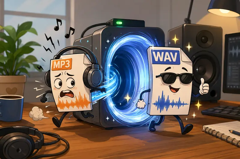 Freelancer using MP3 to WAV converter workflow for large audio projects