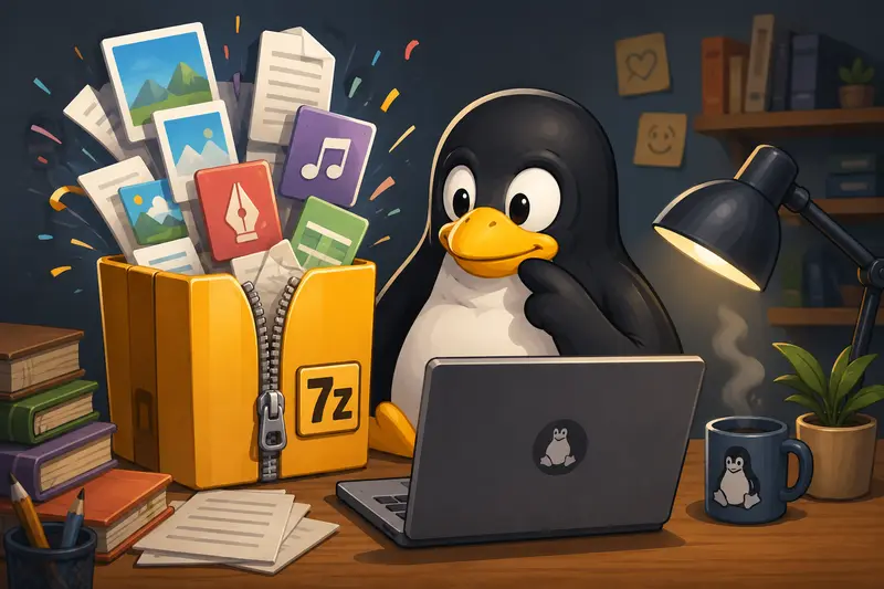 Conceptual illustration of extracting 7Z files from an archive into organized project assets