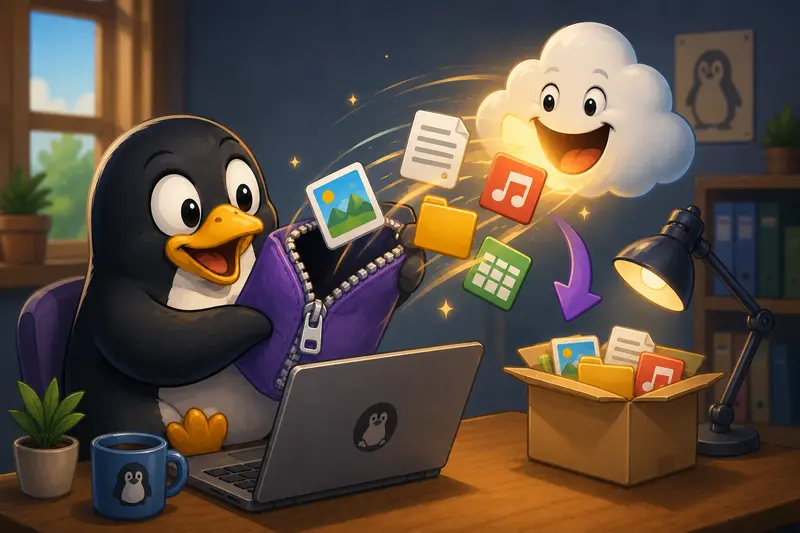 Visual representation of design assets emerging from a compressed archive after extraction