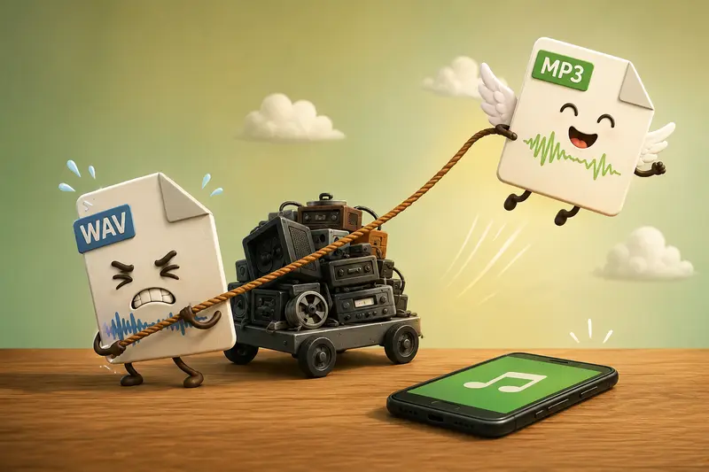 Mobile workflow using a WAV to MP3 converter for audio sharing