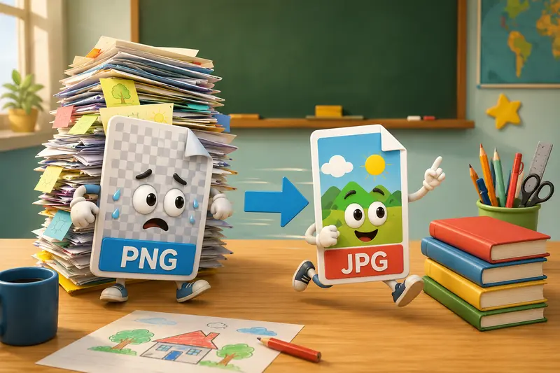 Teacher using PNG to JPG converter for classroom image preparation