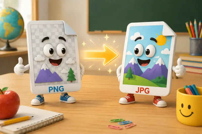 Conceptual illustration of image format conversion from PNG to JPG