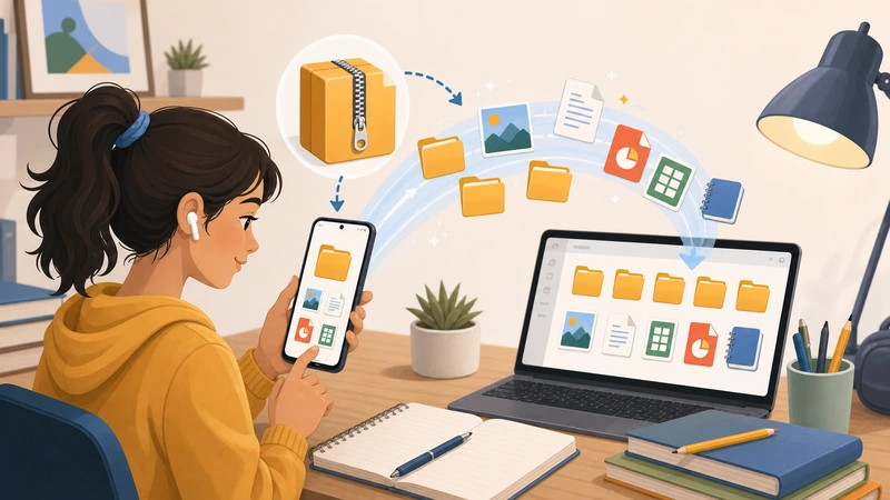 Illustration of opening a school archive on Android and accessing its files without extra friction