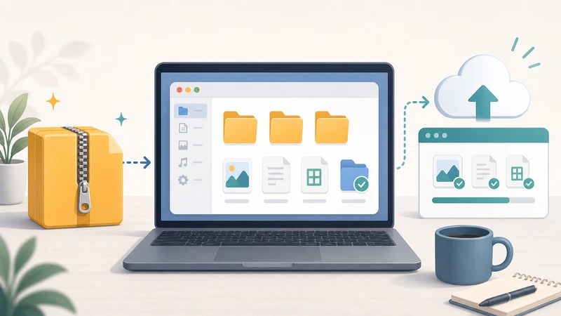 Illustration of extracting an archive before uploading its contents elsewhere